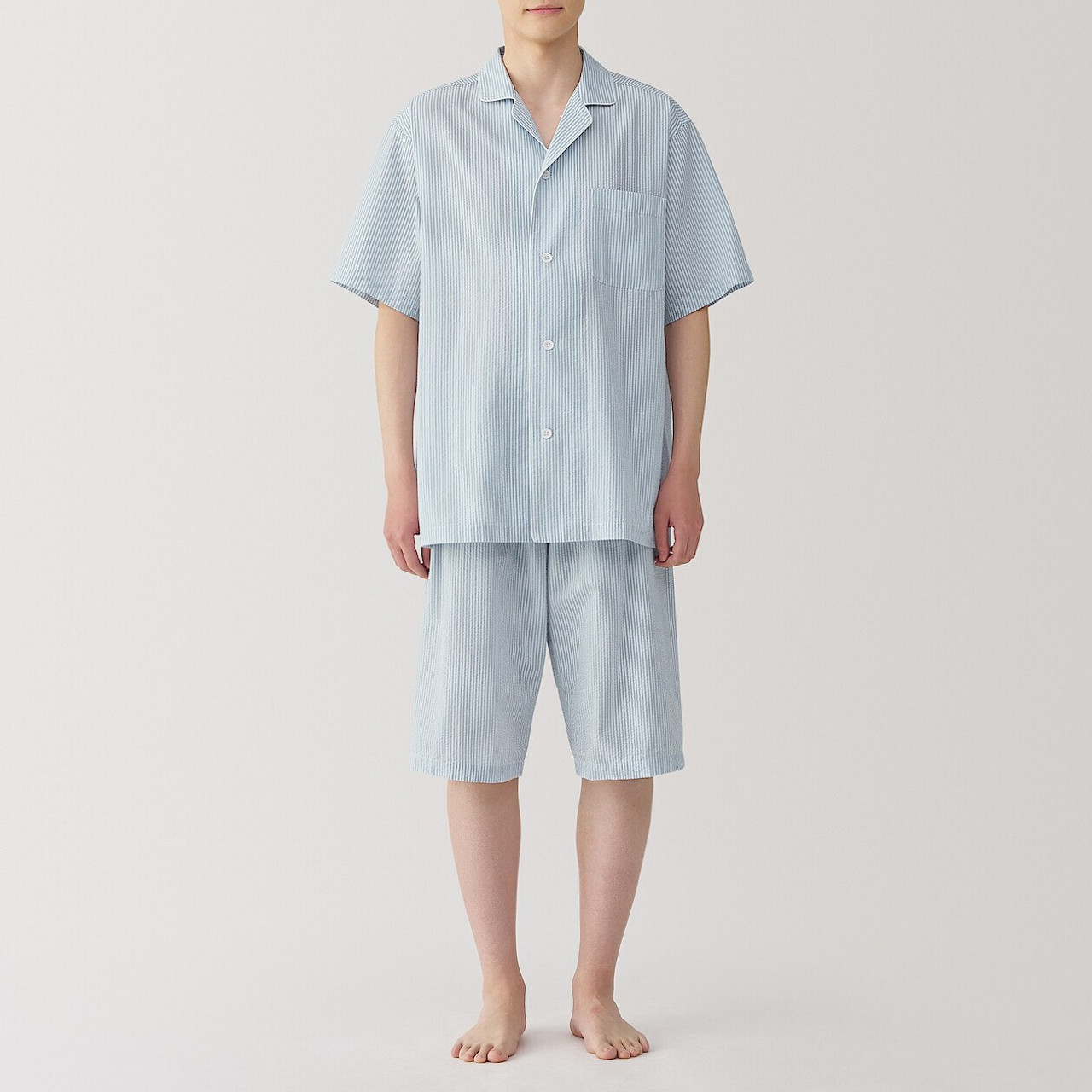 Men's Side Seamless Seersucker Short Sleeve Pyjamas