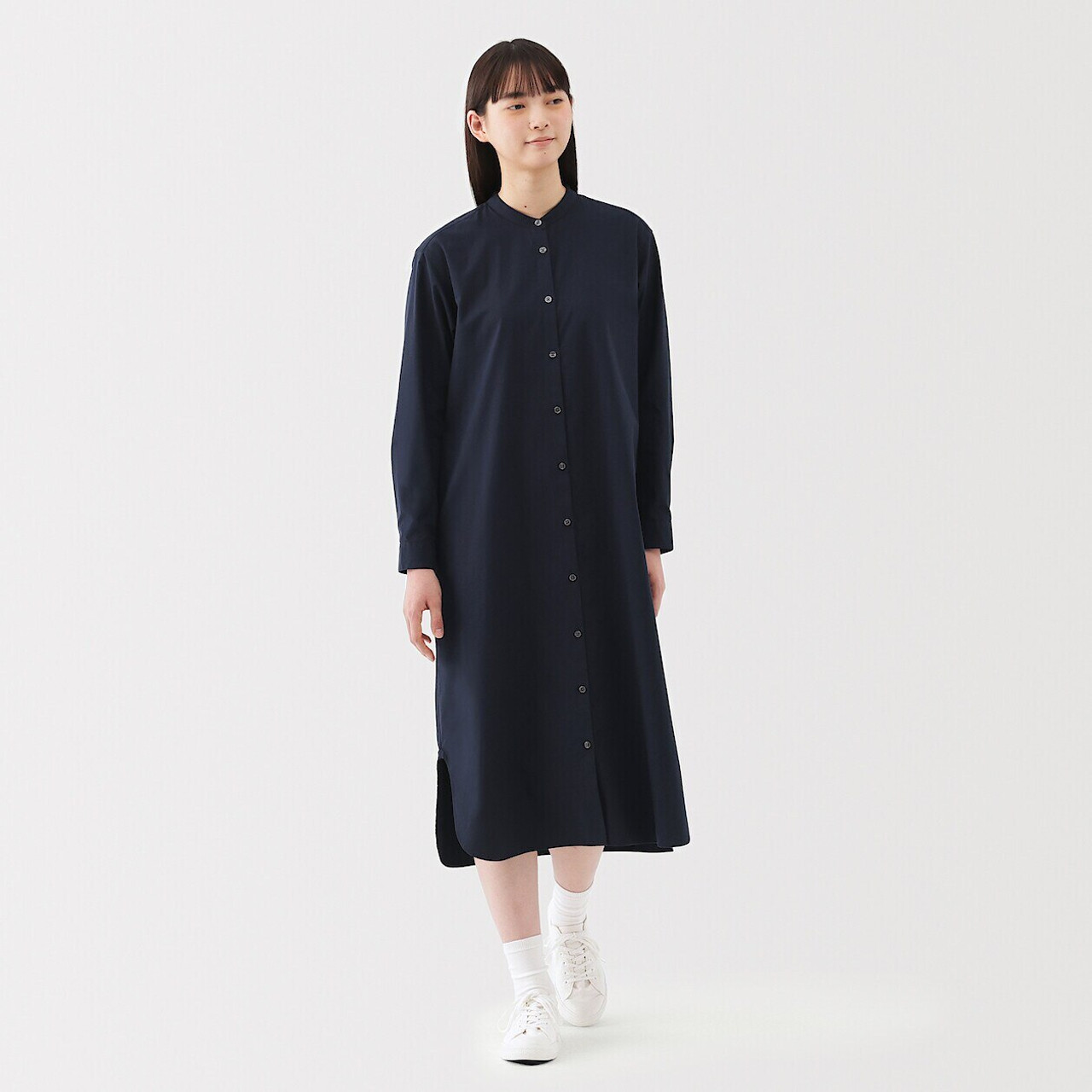 Women's Broad Cotton Stand Collar Shirt Dress