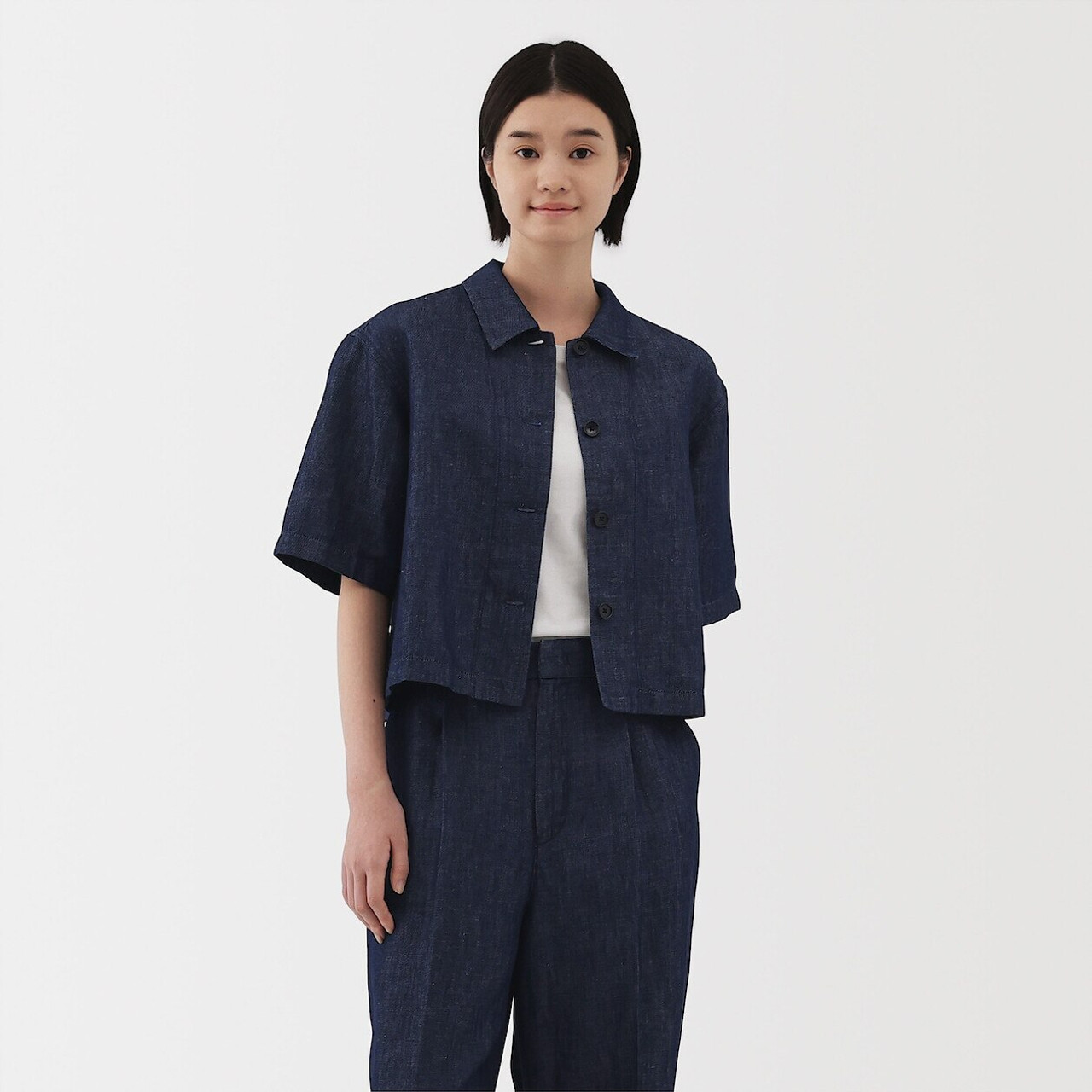 Women's Hemp Blend Twill Denim Cropped Shirt