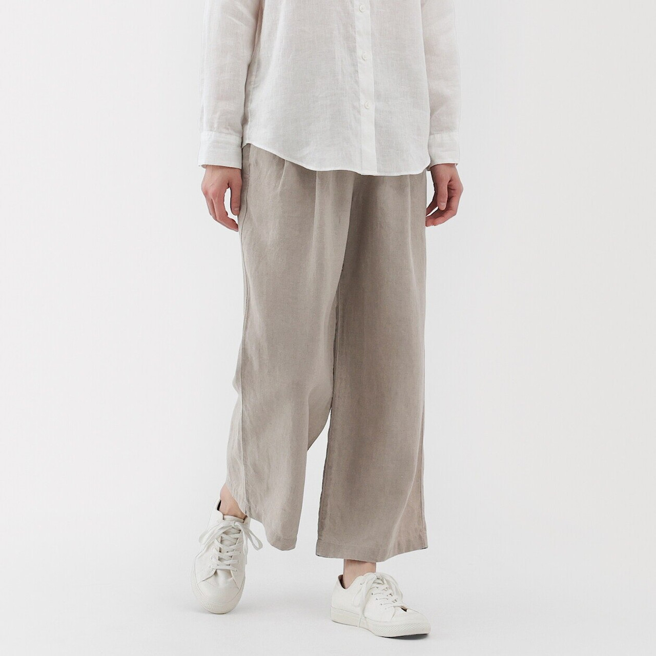Women's Linen Elasticated Waist Wide Leg Trousers