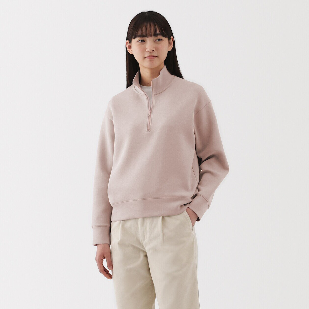 Women's Cotton Blend Double‐Knitted Half‐Zip Sweatshirt