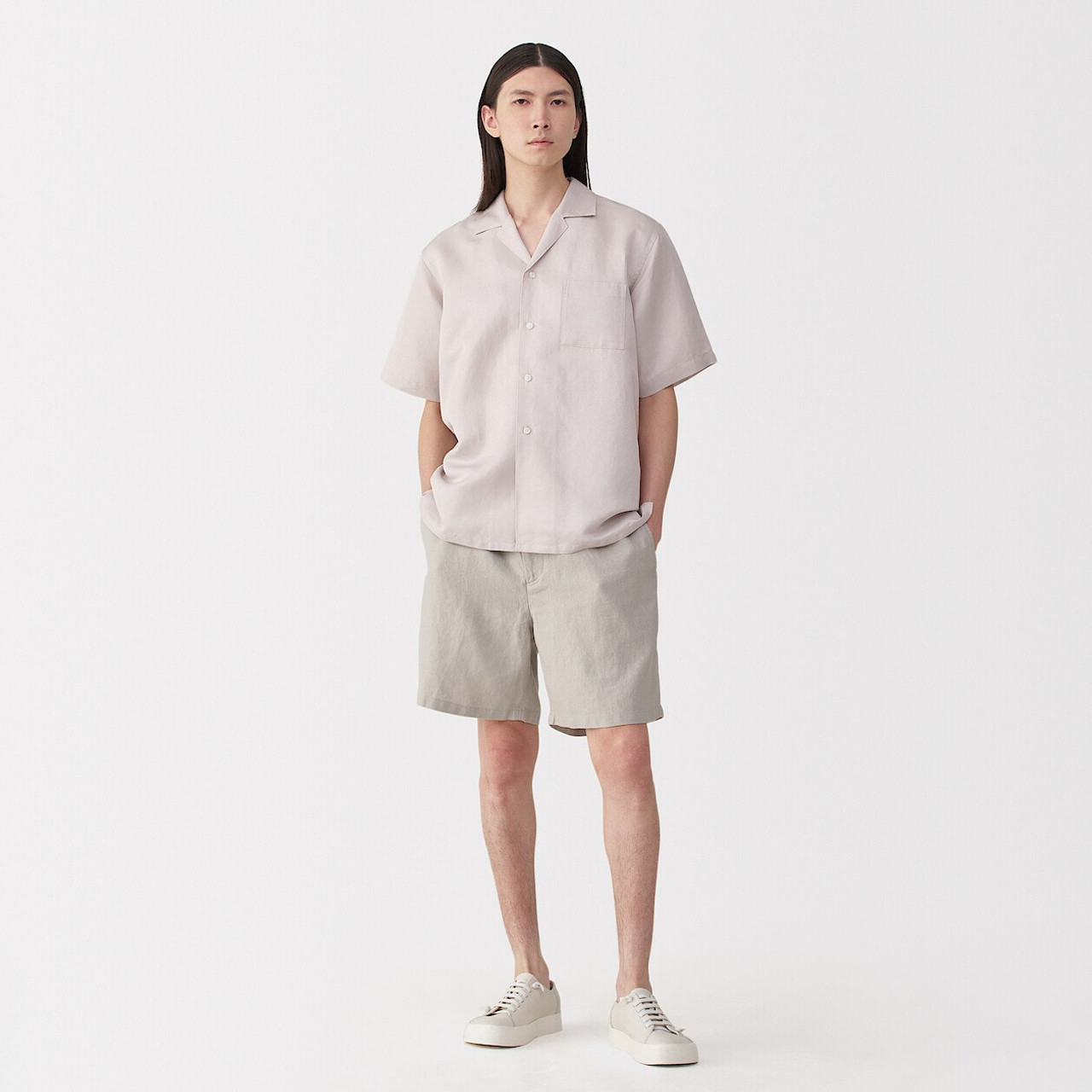 Men's Linen and Silk Cuban Collar Short Sleeve Shirt