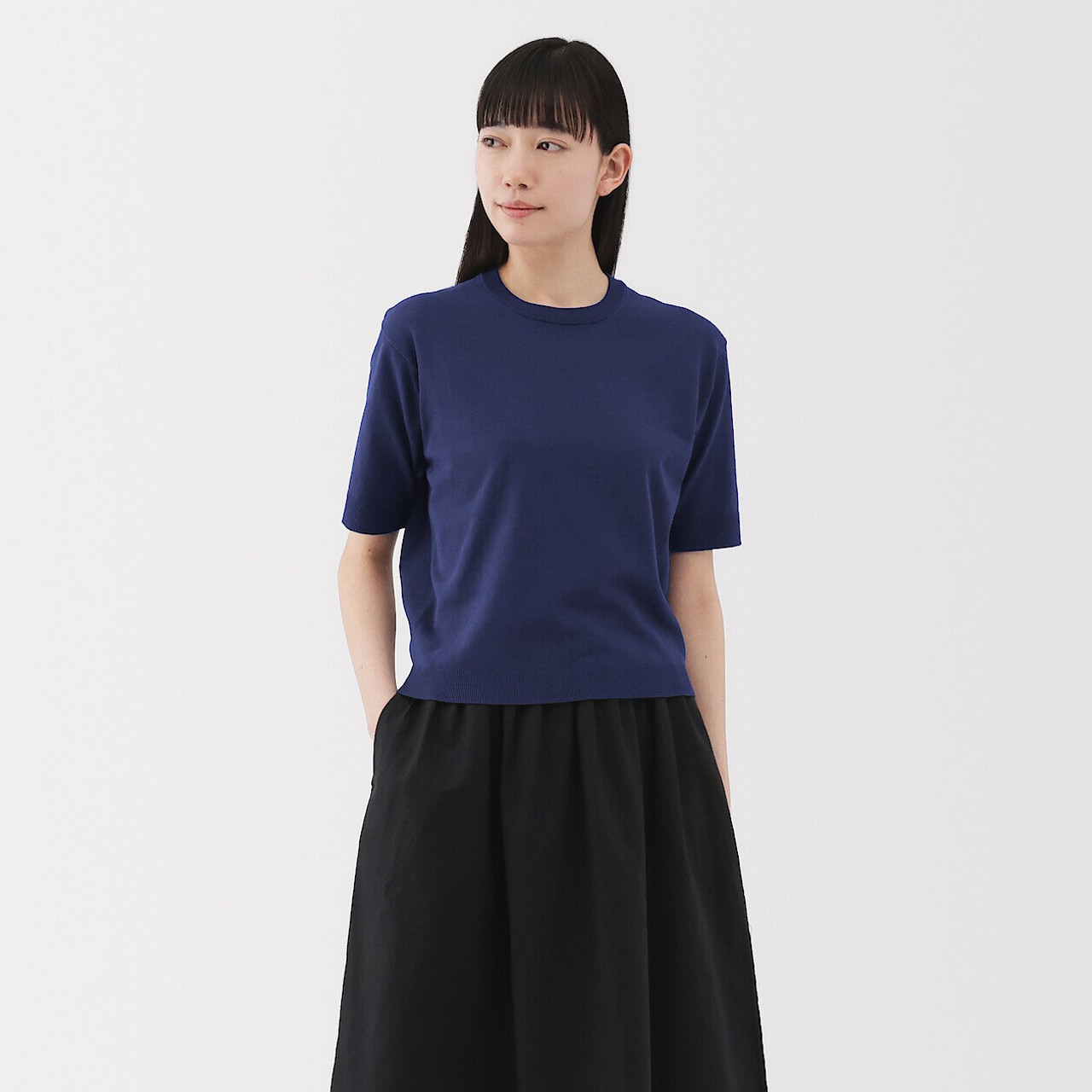 Women's High‐Twist Cotton Crew Neck Short Sleeve Jumper