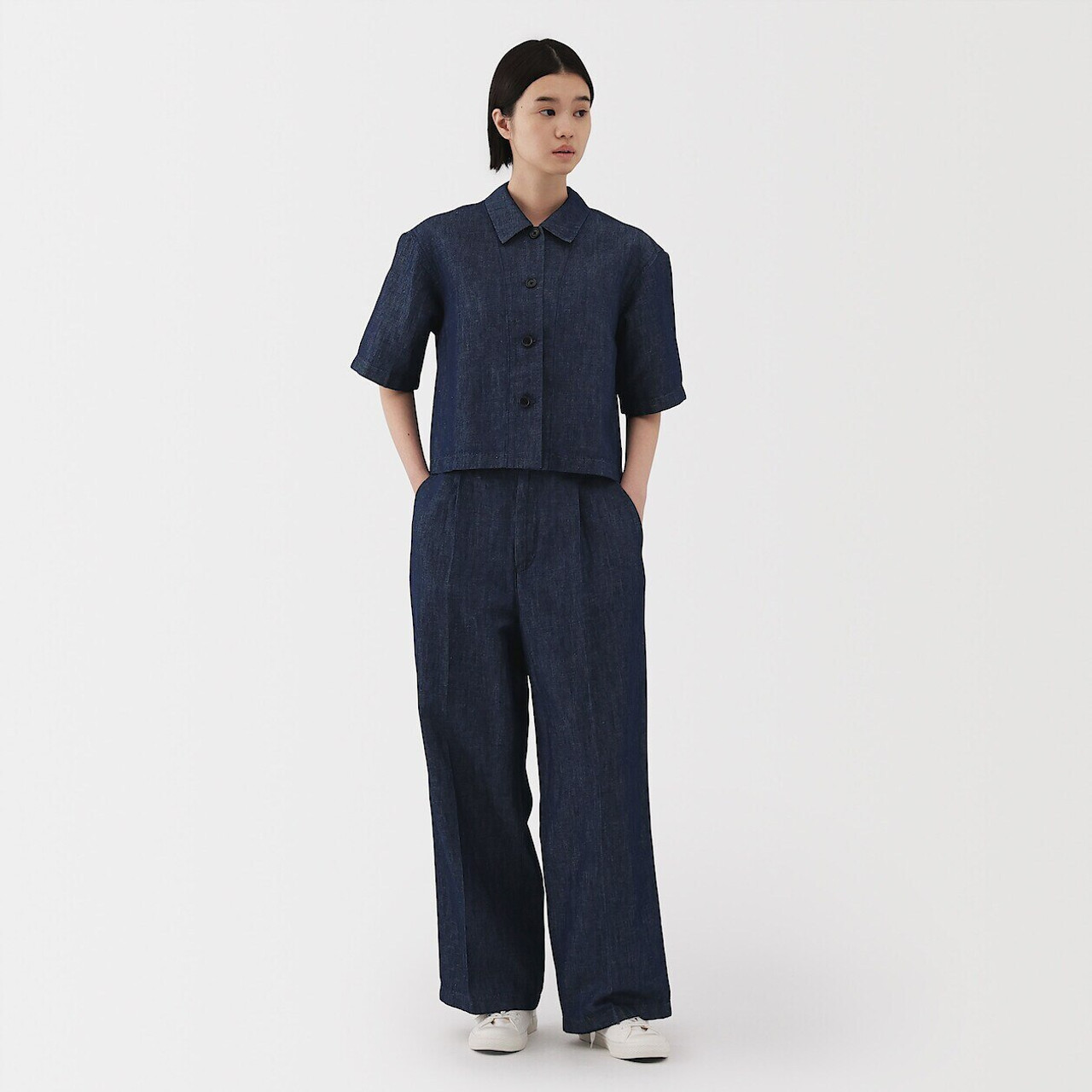 Women's Hemp Blend Twill Denim Cropped Shirt
