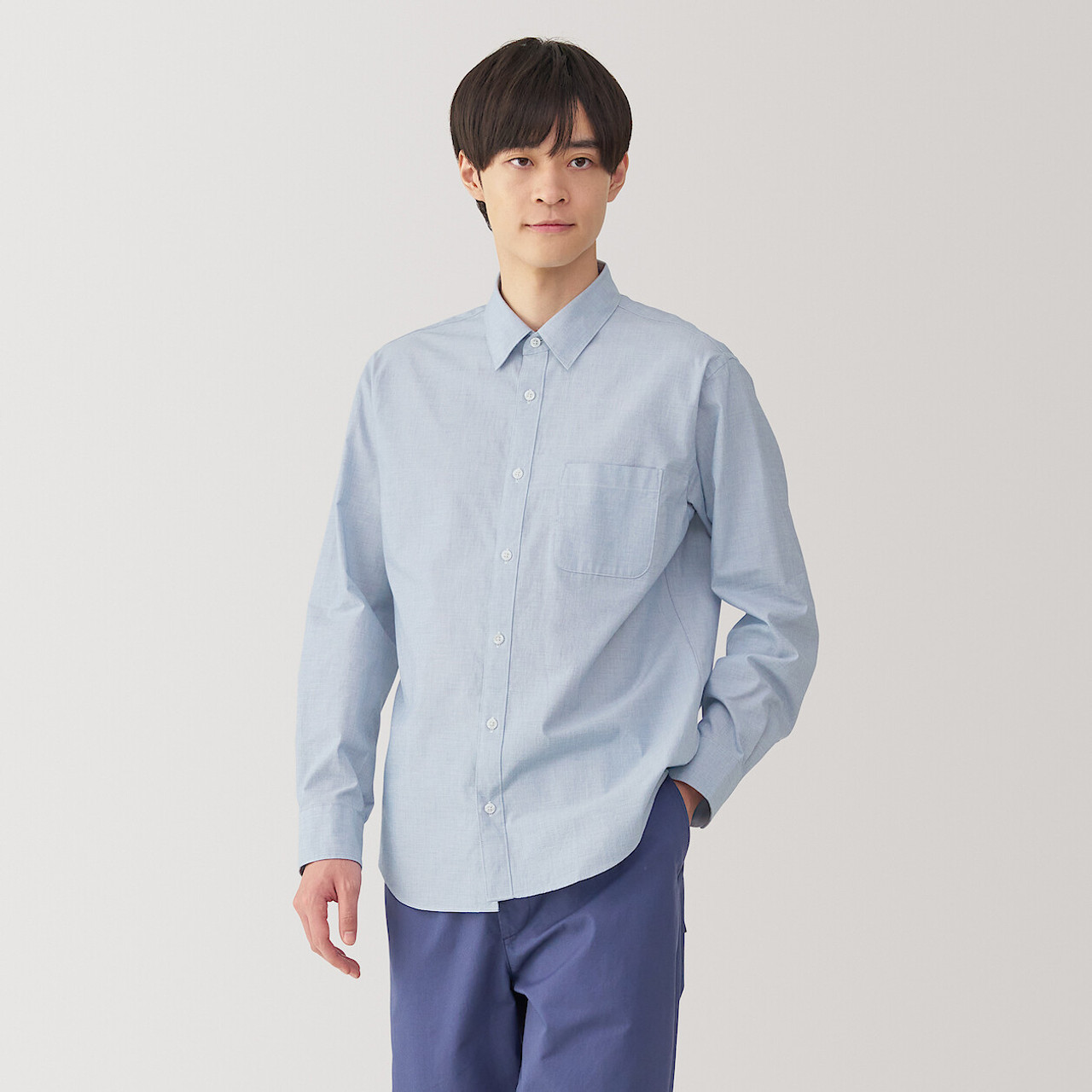 Men's Washed Broad Cotton Long Sleeve Shirt