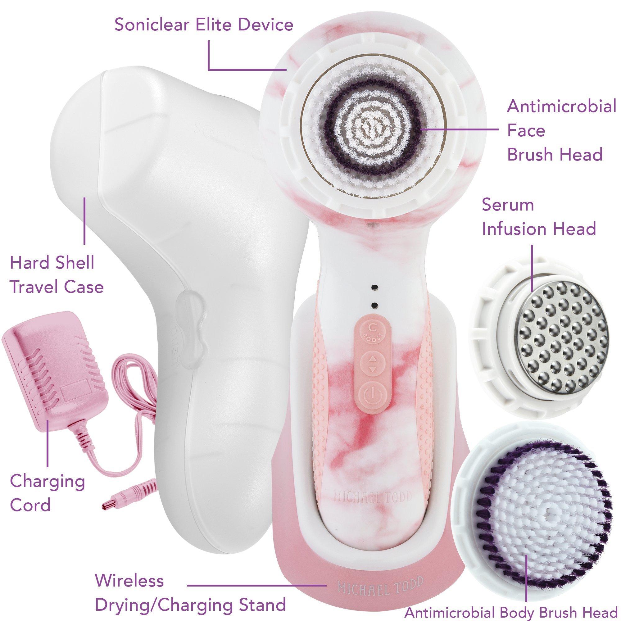 Soniclear Elite Patented Antimicrobial Face & Body Sonic Cleansing Brush - Rose Gold Marble
