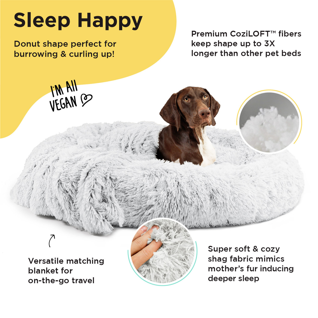 2 Piece Bundle: Donut Shag Bed, Throw Blanket Cat & Dog Bundle Set, 45x45