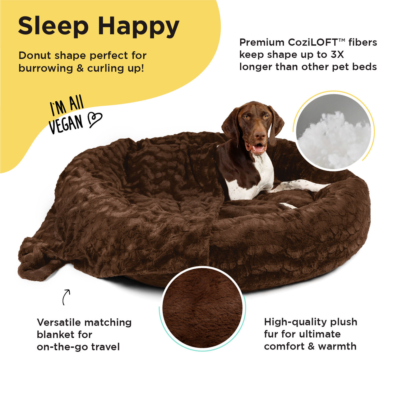 2 Piece Bundle: Donut Lux Bed, Throw Blanket Cat & Dog Bundle Set, 45x45
