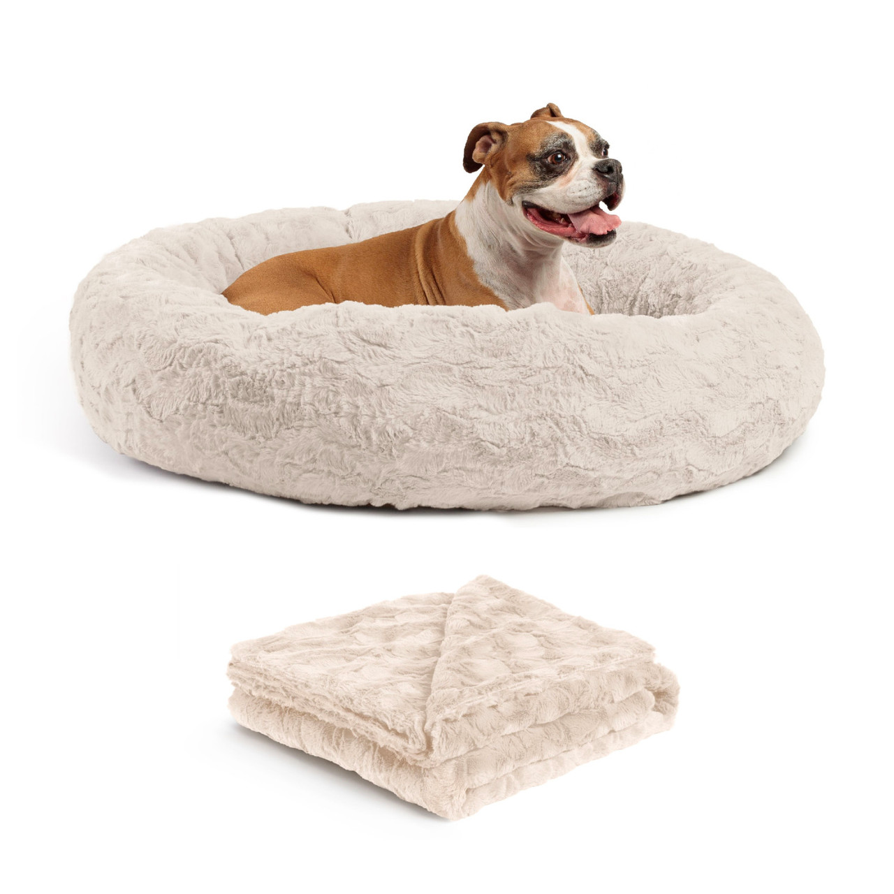2 Piece Bundle: Donut Lux Bed, Throw Blanket Cat & Dog Bundle Set, 36x36