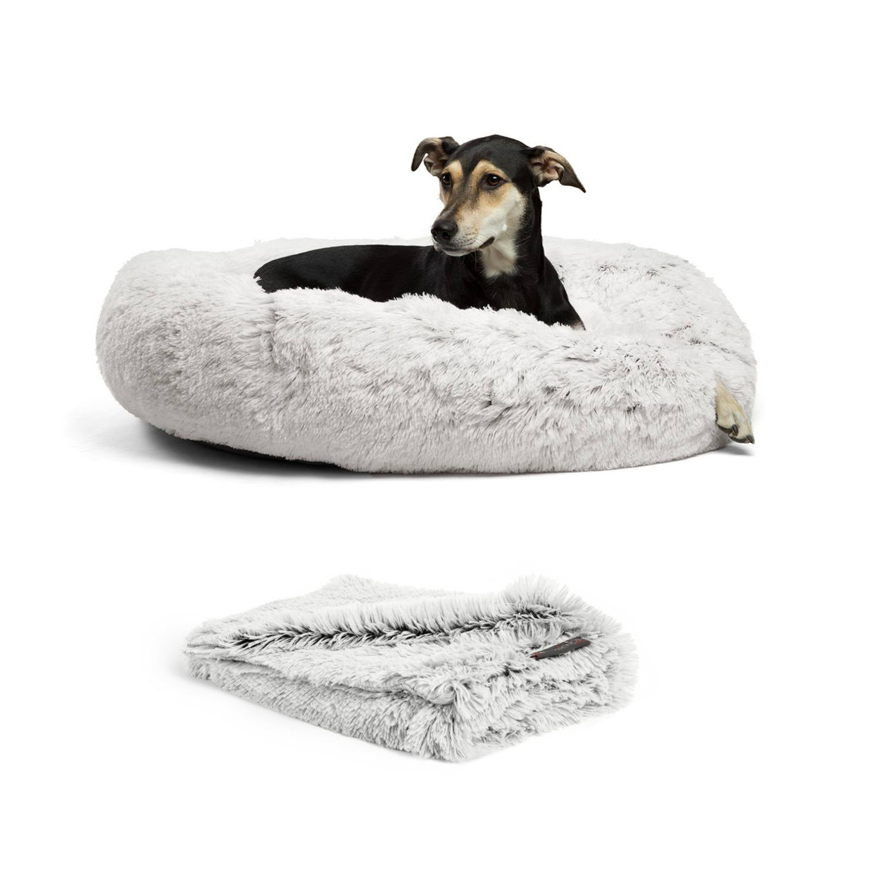 2 Piece Bundle: Donut Shag Bed, Throw Blanket Cat & Dog Bundle Set, 36x36