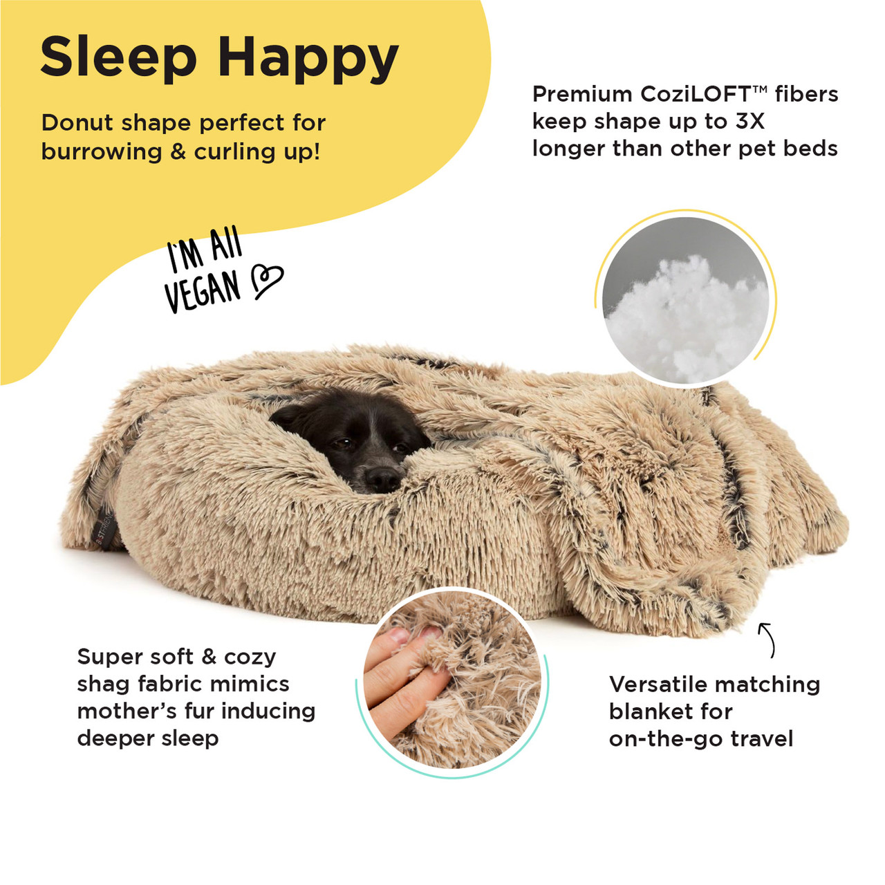 2 Piece Bundle: Donut Shag Bed, Throw Blanket Cat & Dog Bundle Set, 30x30