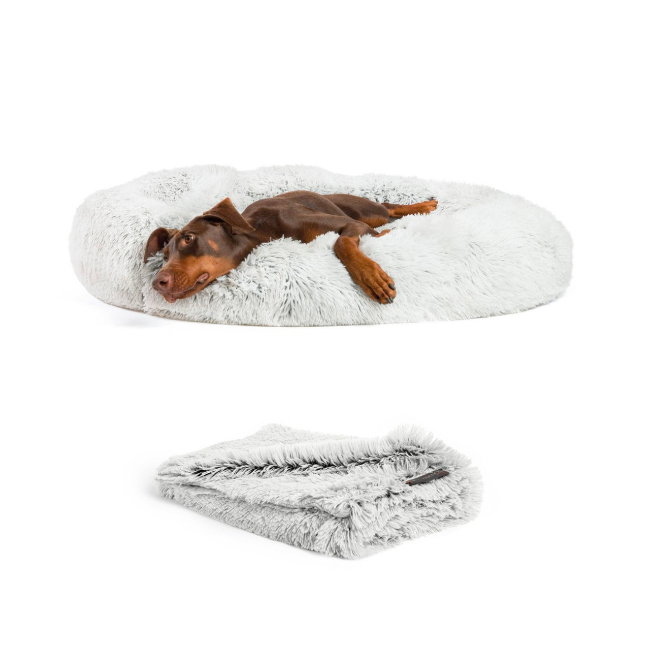 2 Piece Bundle: Donut Shag Bed, Throw Blanket Cat & Dog Bundle Set, 45x45