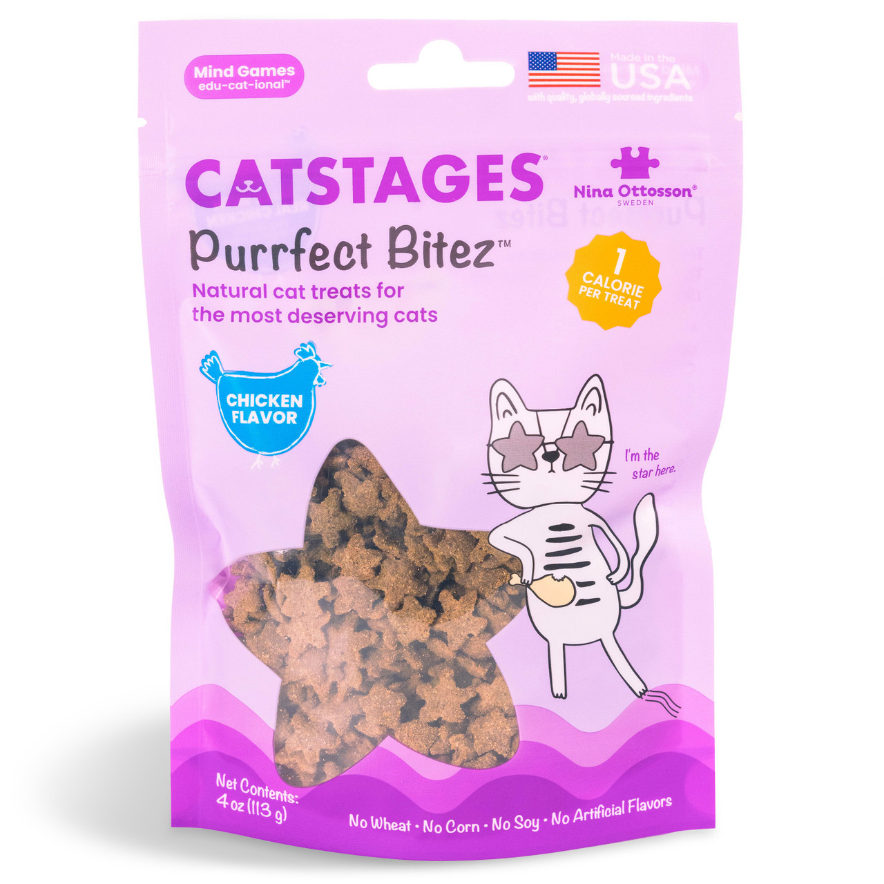 Catstages by Nina Ottosson Purrfect Bitez Natural Crunchy Cat Treats, Chicken, 4oz