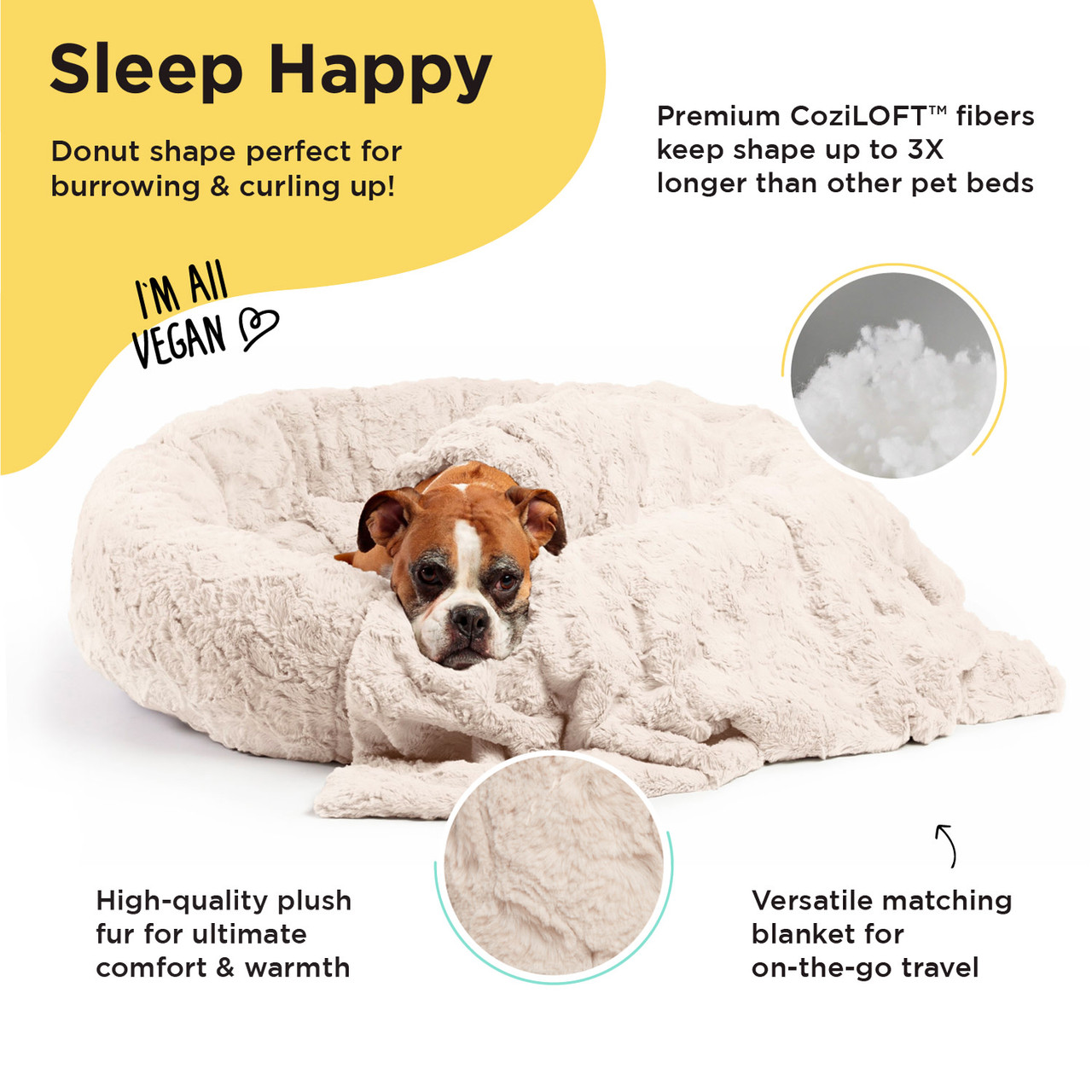 2 Piece Bundle: Donut Lux Bed, Throw Blanket Cat & Dog Bundle Set, 36x36