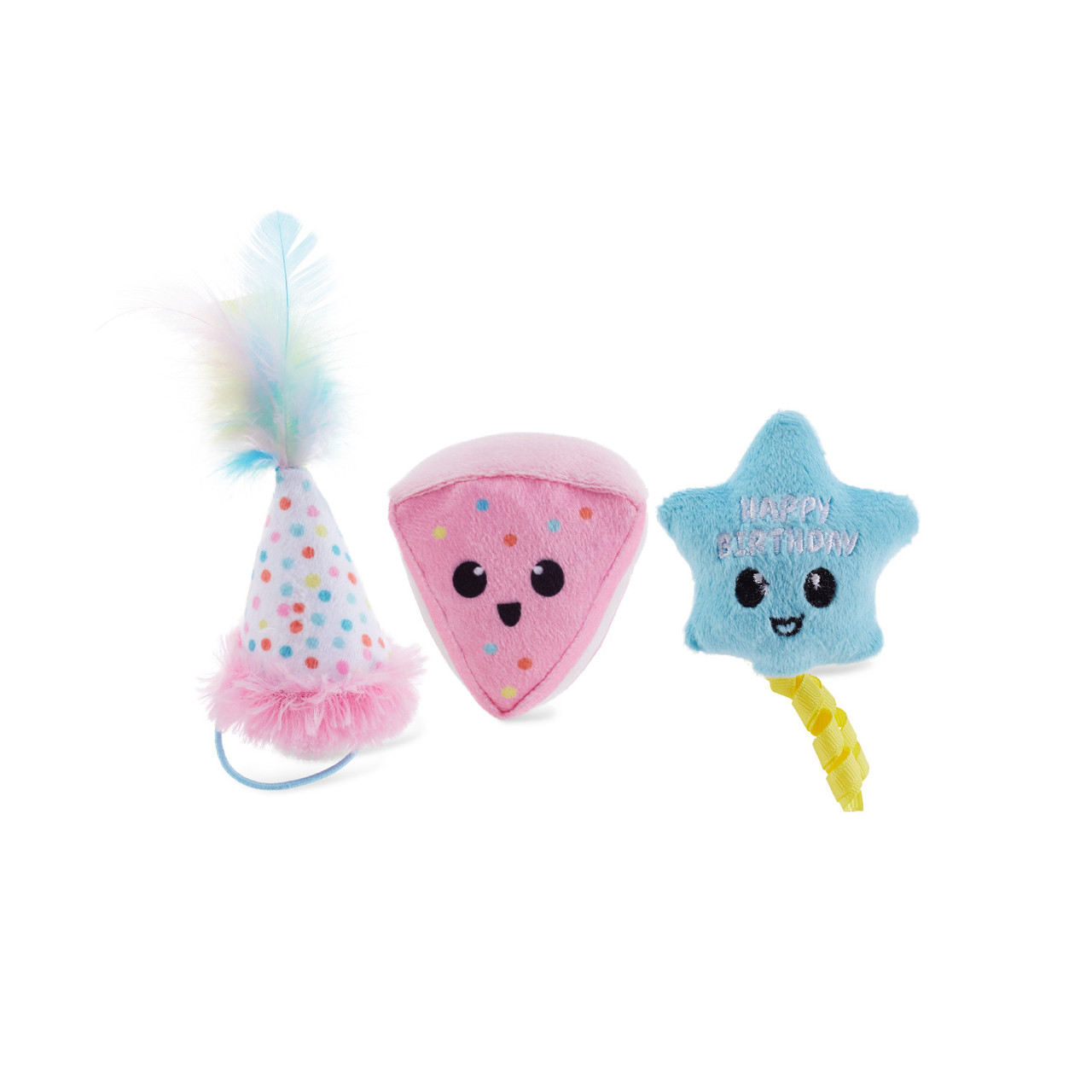 Happy Purrthday Birthday Themed Plush Catnip Blend Cat Toys, 3Pk, Multicolored