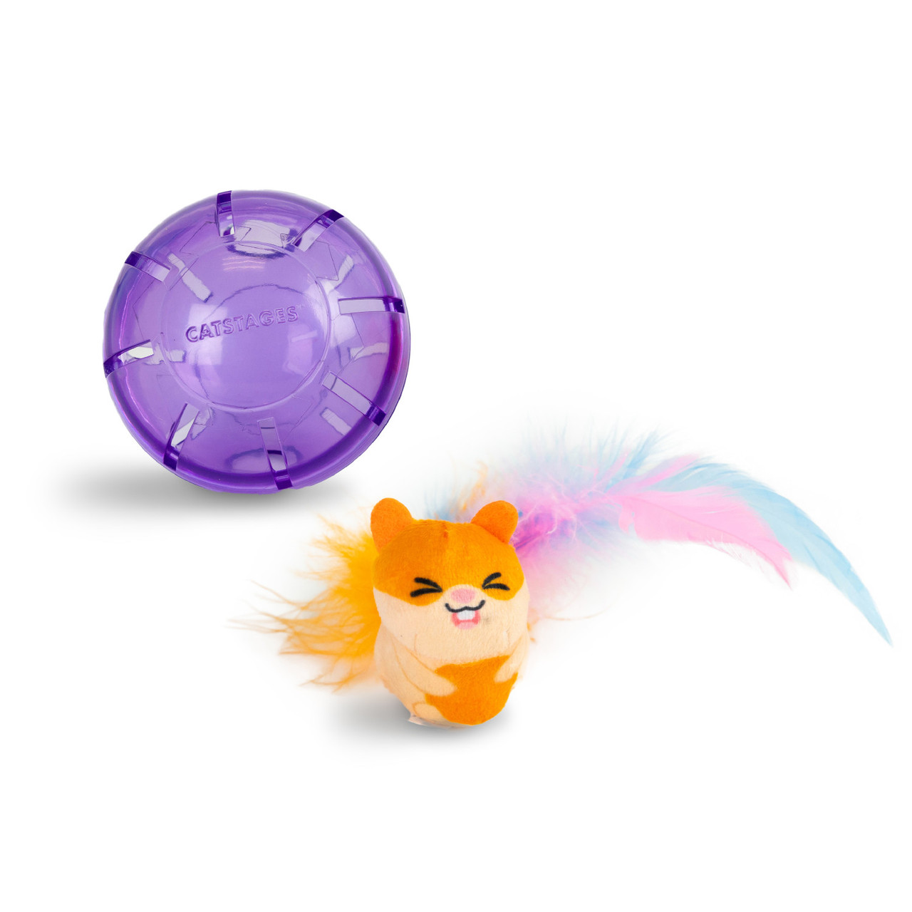 Hamster Ball Interactive Treat Stuffer for Cats with Plush Toy Inside, Purple