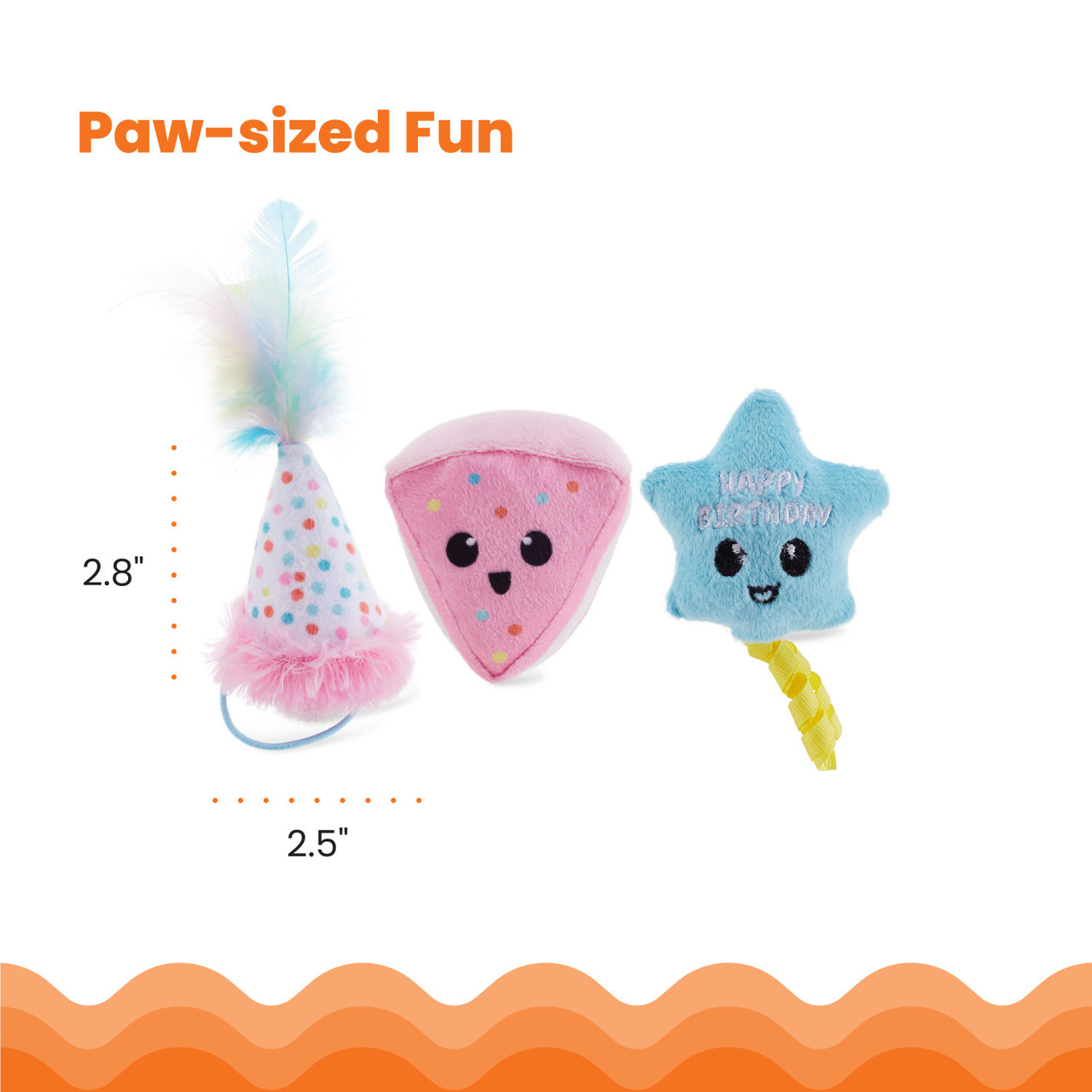 Happy Purrthday Birthday Themed Plush Catnip Blend Cat Toys, 3Pk, Multicolored