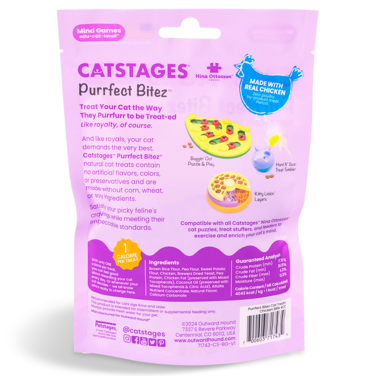 Catstages by Nina Ottosson Purrfect Bitez Natural Crunchy Cat Treats, Chicken, 4oz
