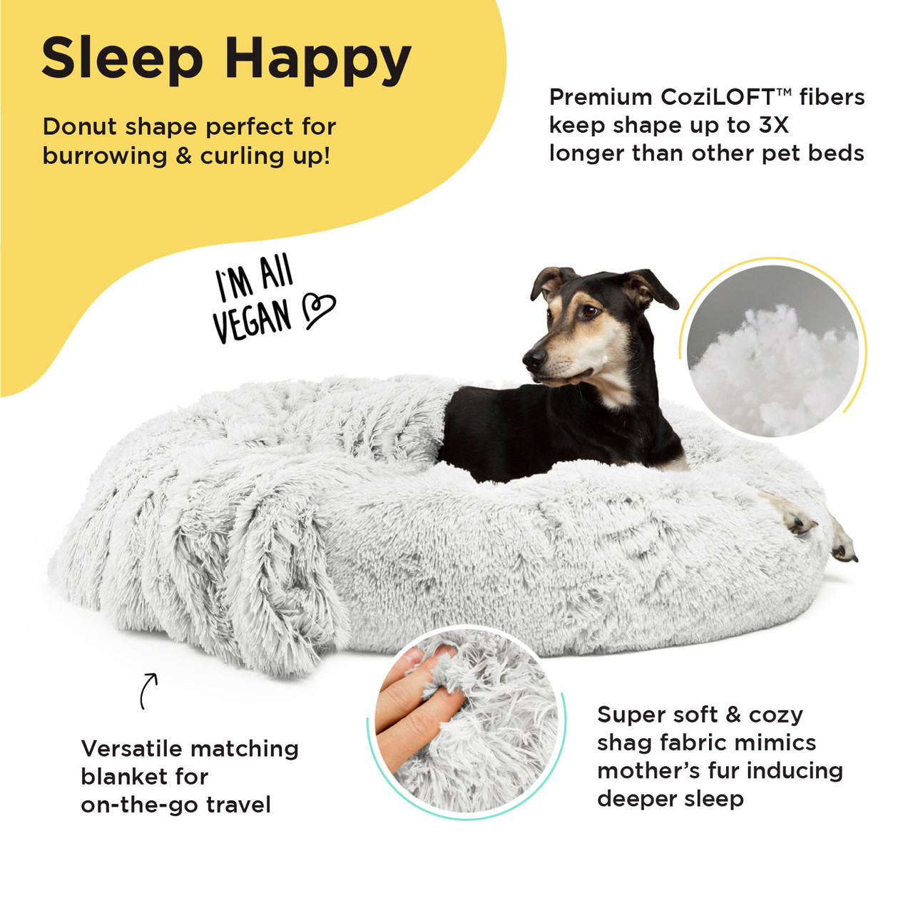 2 Piece Bundle: Donut Shag Bed, Throw Blanket Cat & Dog Bundle Set, 36x36