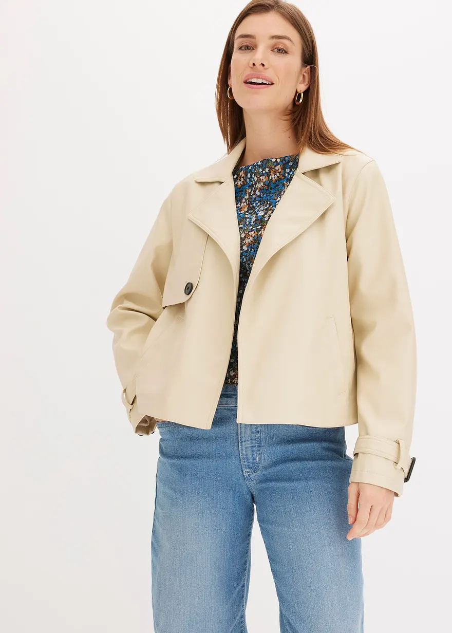 Kurze Trench-Jacke aus Lederimitat