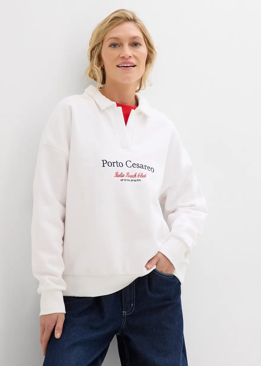 Oversize-Sweatshirt mit Polokragen und Stickerei