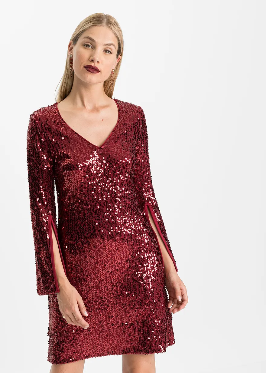 Paillettenkleid mit Trompeten-Ärmel