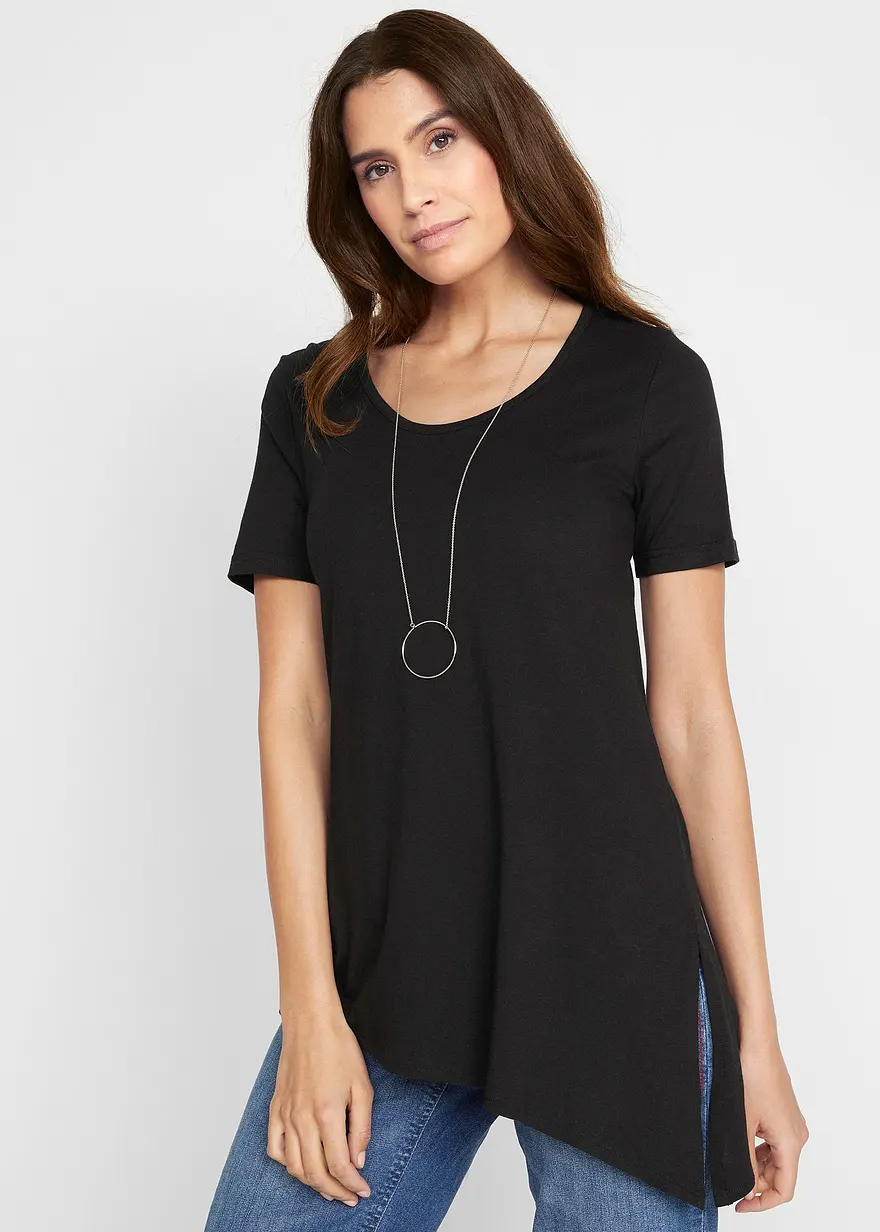 Asymetrisches Longshirt aus Baumwoll-Viskose-Mischung