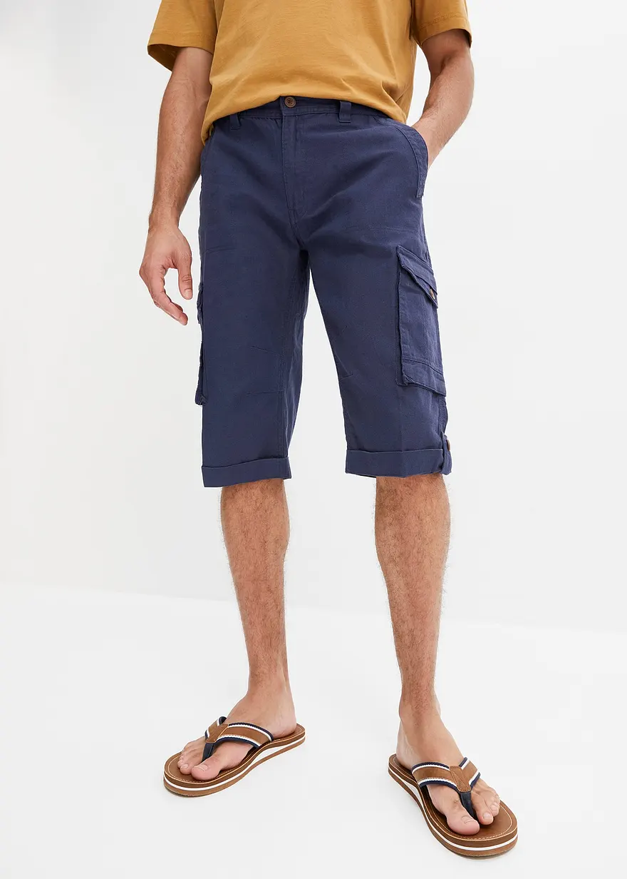 Regular Fit Cargo-Long-Bermuda mit Leinen