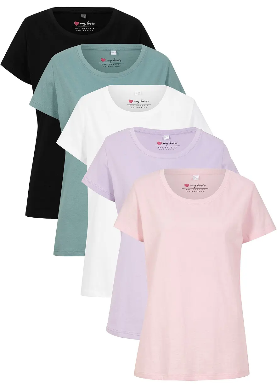 Rundhals-Shirt, Kurzarm (5er Pack)