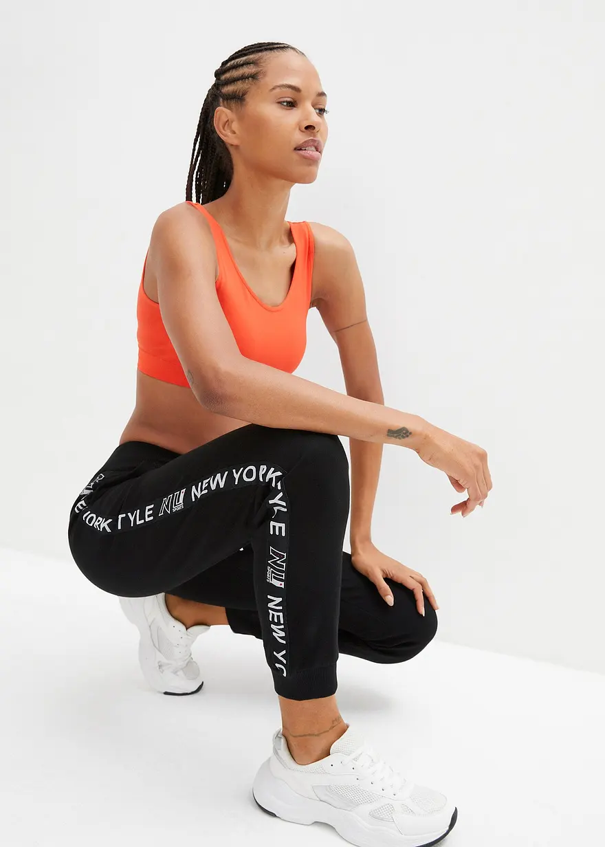 Sweathose mit Bündchen und Statement-Druck