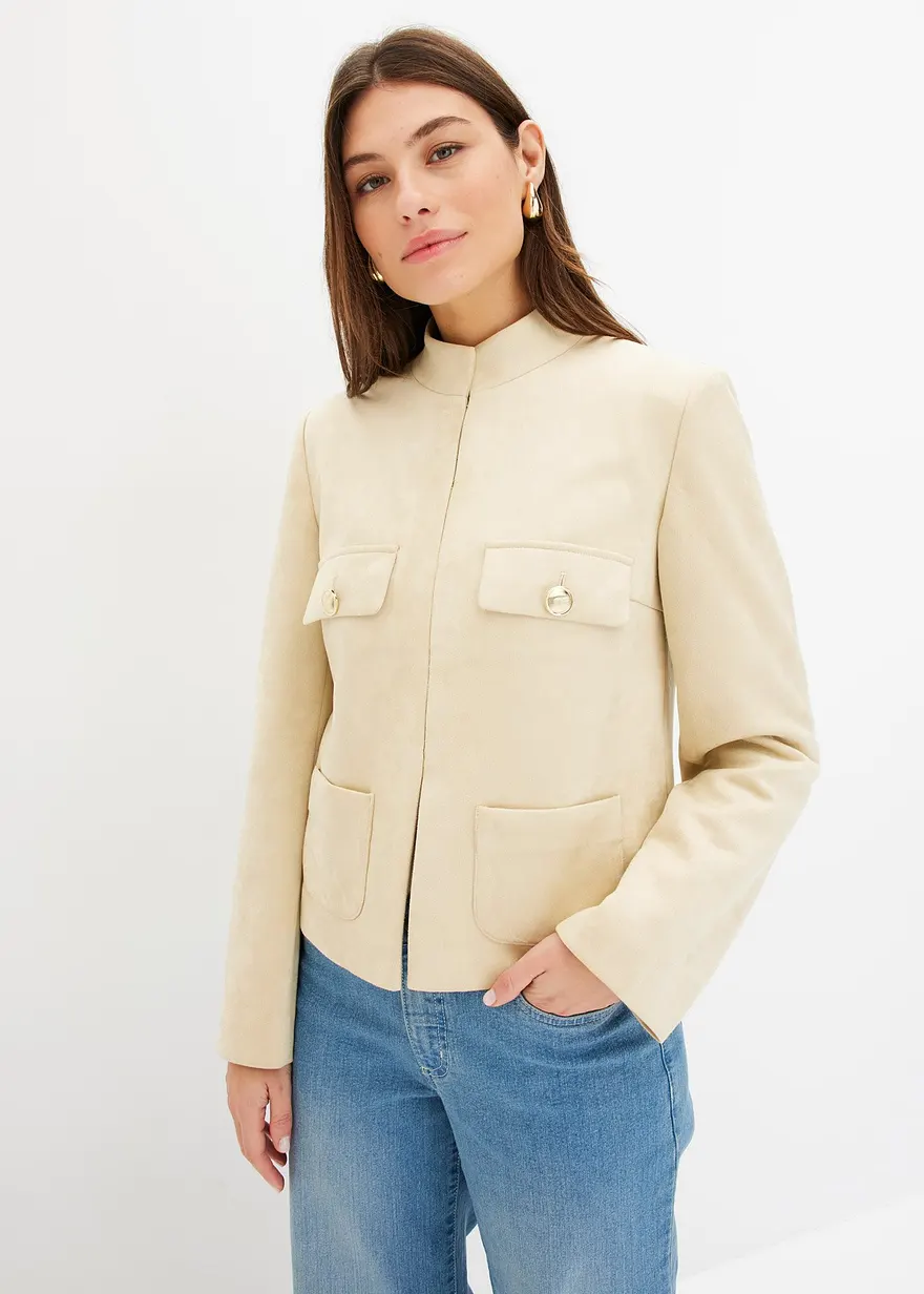 Kurze Velourlederimitat-Jacke