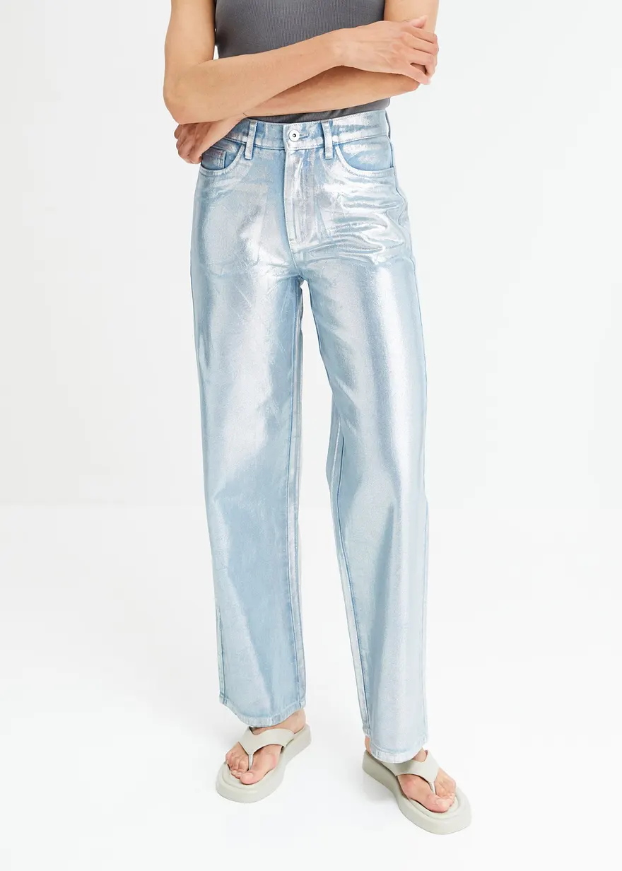 Wide-Leg-Jeans, mit Glanzbeschichtung