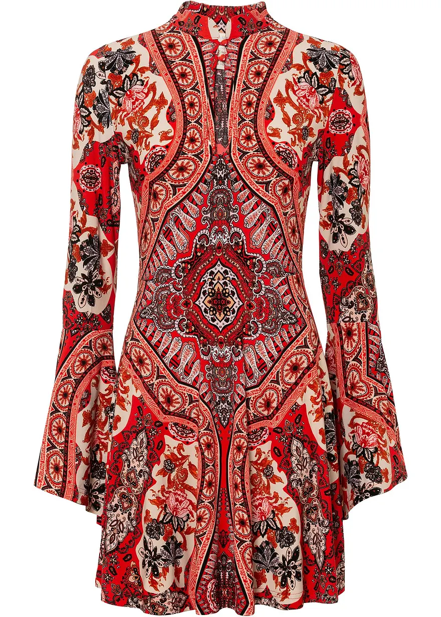 Jerseykleid mit Stehkragen und Volant-Ärmel