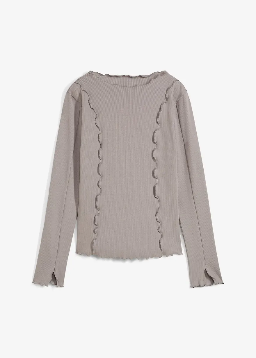 Geripptes Langarmshirt mit offenen Kanten