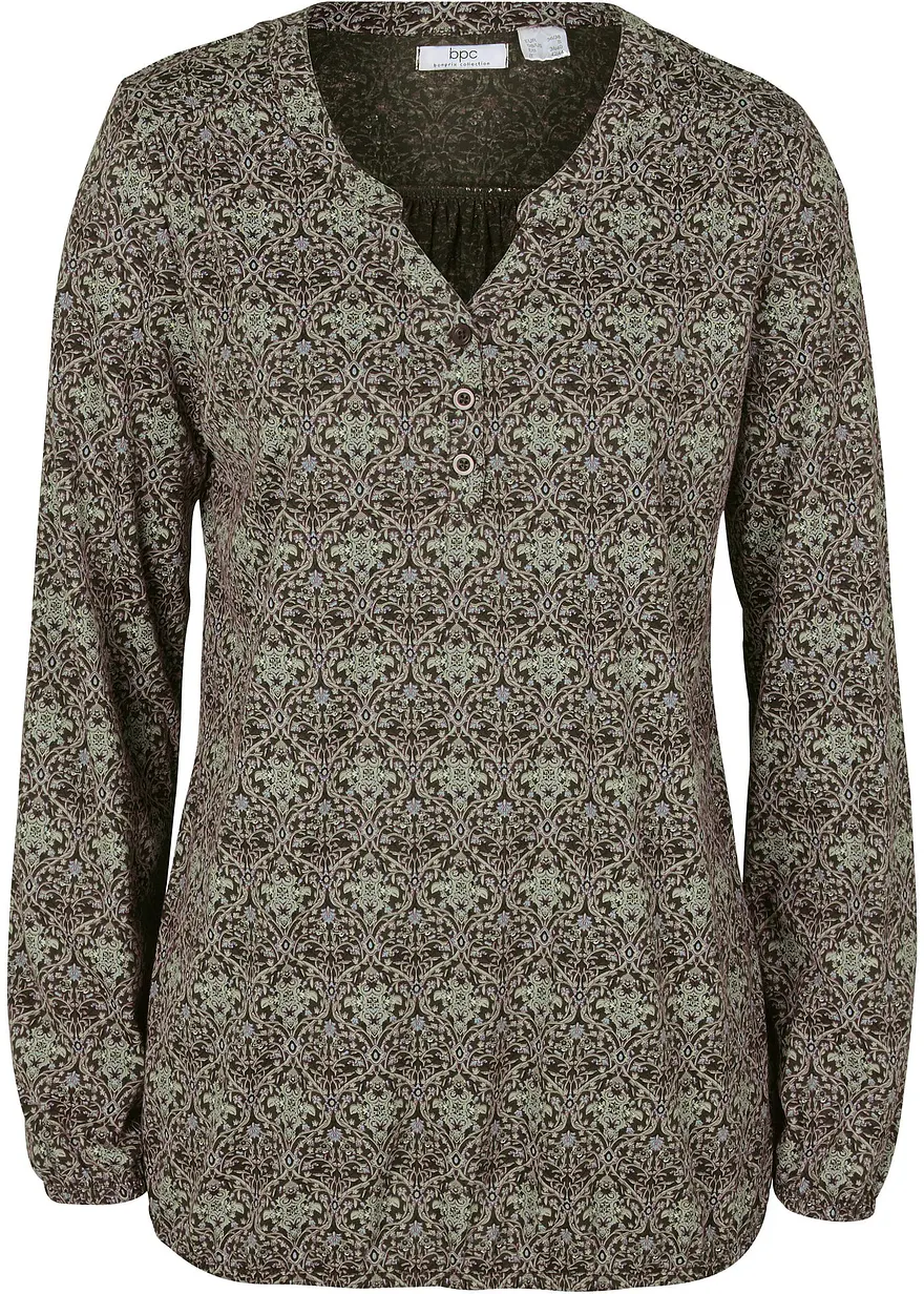 Bedrucktes Langarmshirt mit Henley-Kragen