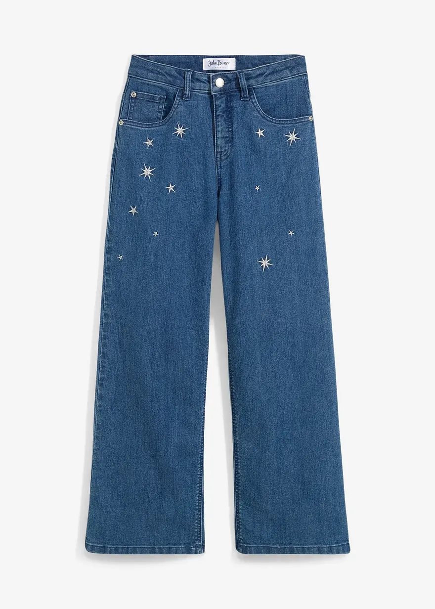Wide-Leg-Jeans mit Stickerei Mid Waist