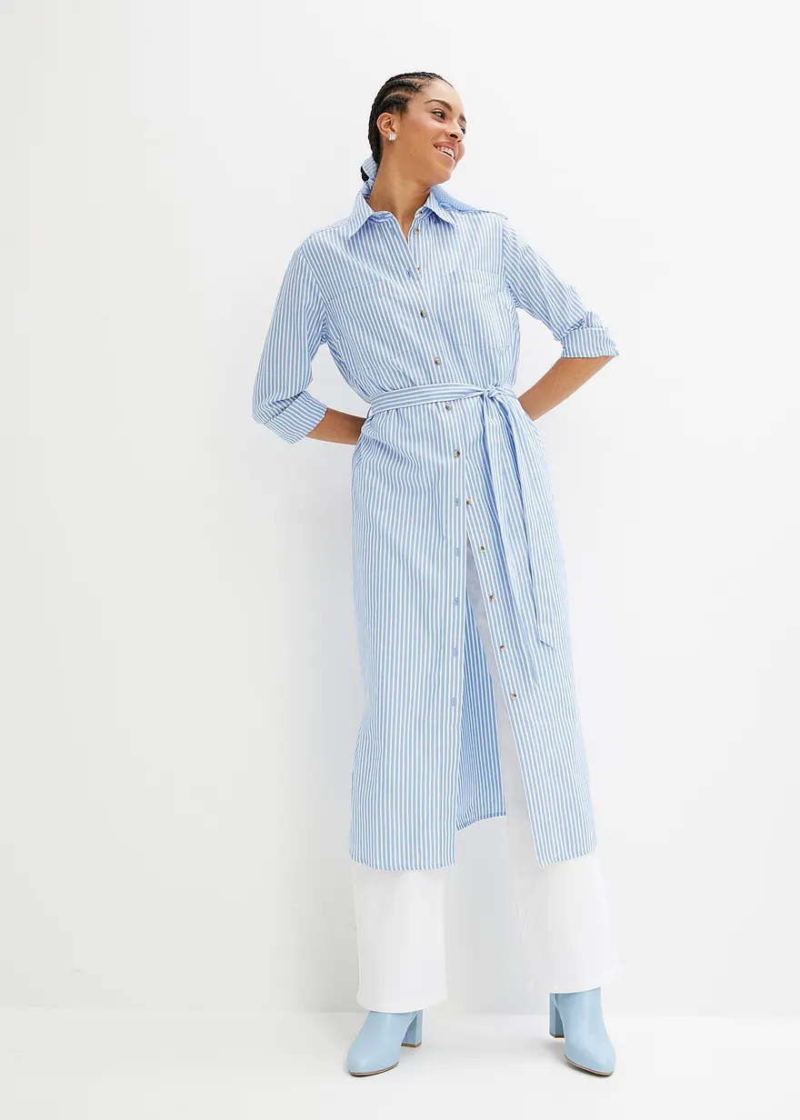Gestreiftes Blusenkleid mit Bindeband