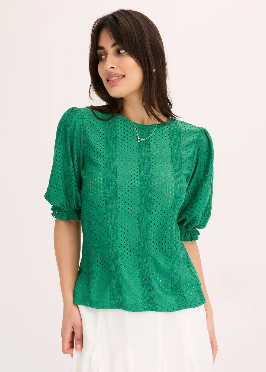 Lochstickerei Shirt mit Volants