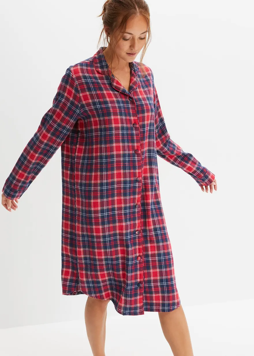 Gewebtes Nachthemd aus Flanell mit Knopfleiste