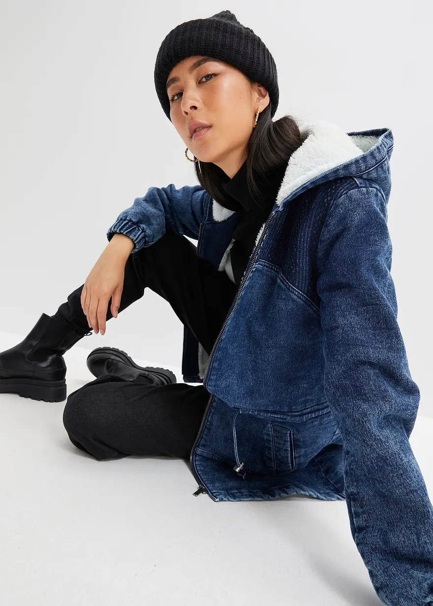 Jeans-Parka mit Teddyfell