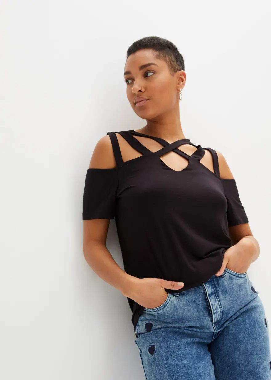 Cold-Shoulder-Shirt aus softer Viskose