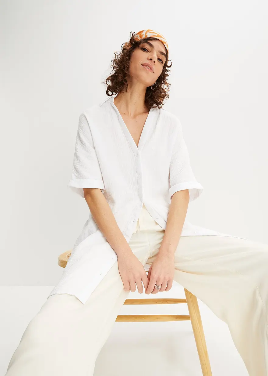 Oversize-Longbluse aus Baumwoll-Musselin