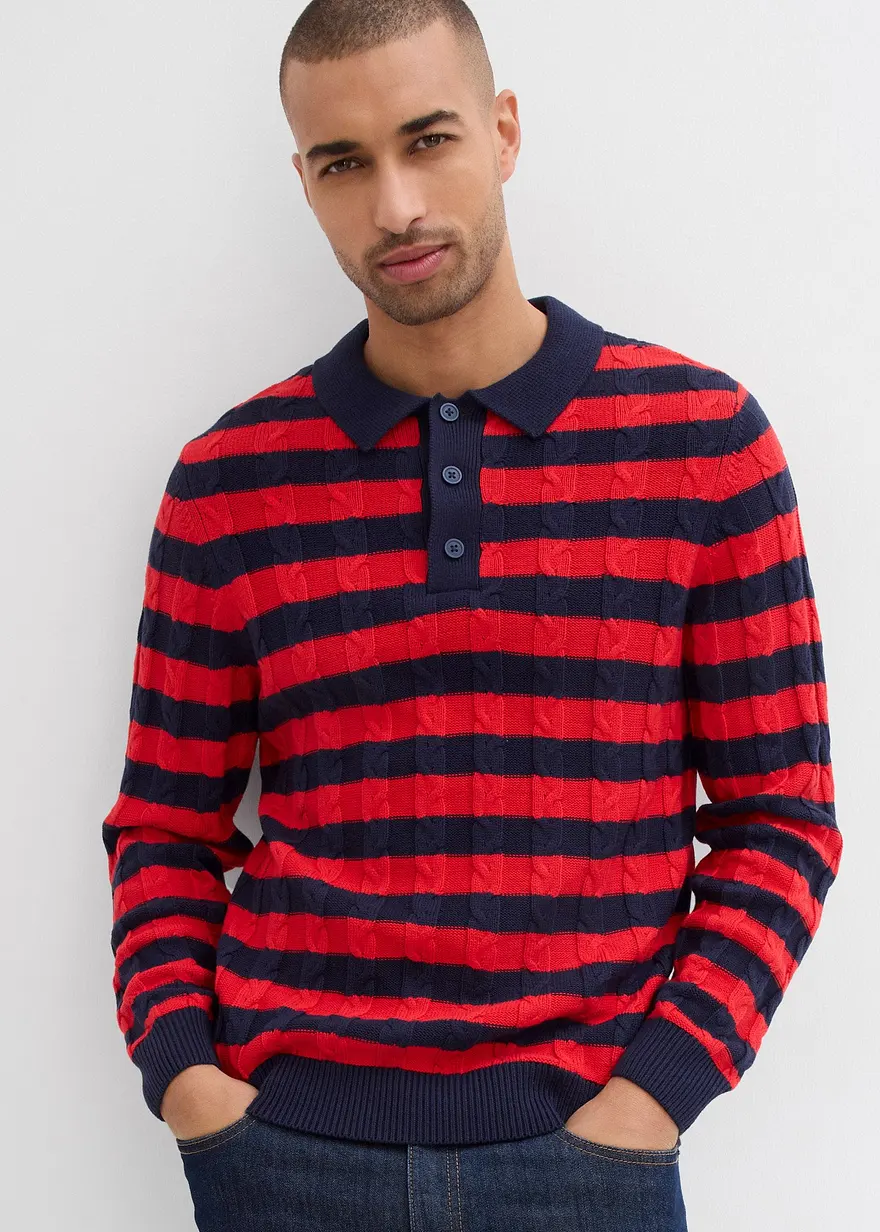 Zopfstrick-Pullover mit Polokragen