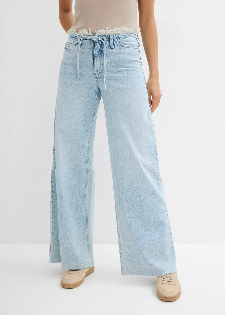 Wide-Leg-Jeans, Mid Waist, Low Stretch Fransenbund