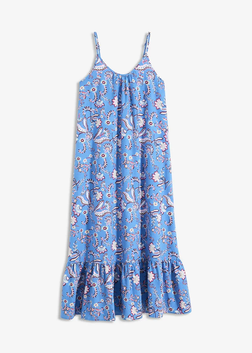 bedrucktes Trägerkleid aus leichtem Leinen-Mix
