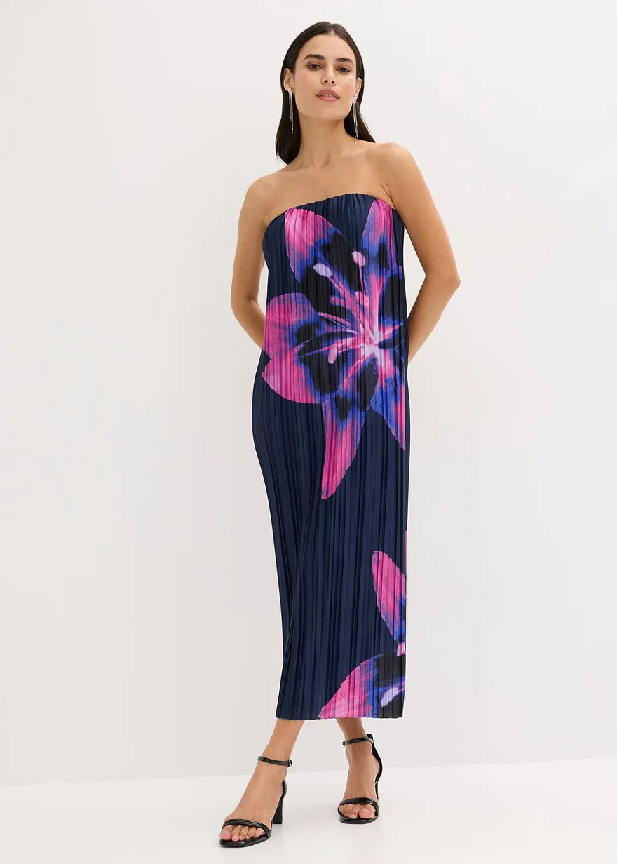 Bandeau-Kleid aus glänzendem Satin mit Plisse