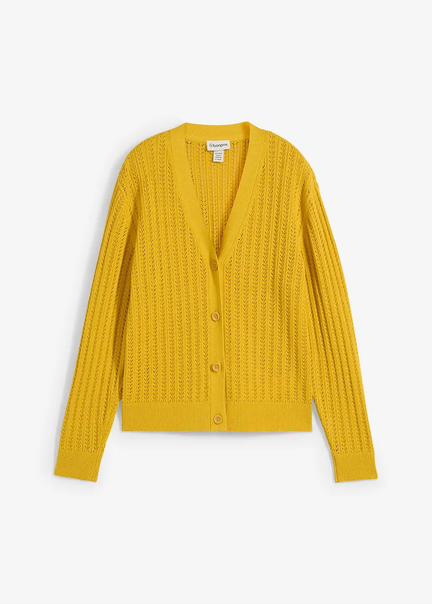 Ajour-Strickjacke mit Leinenanteil