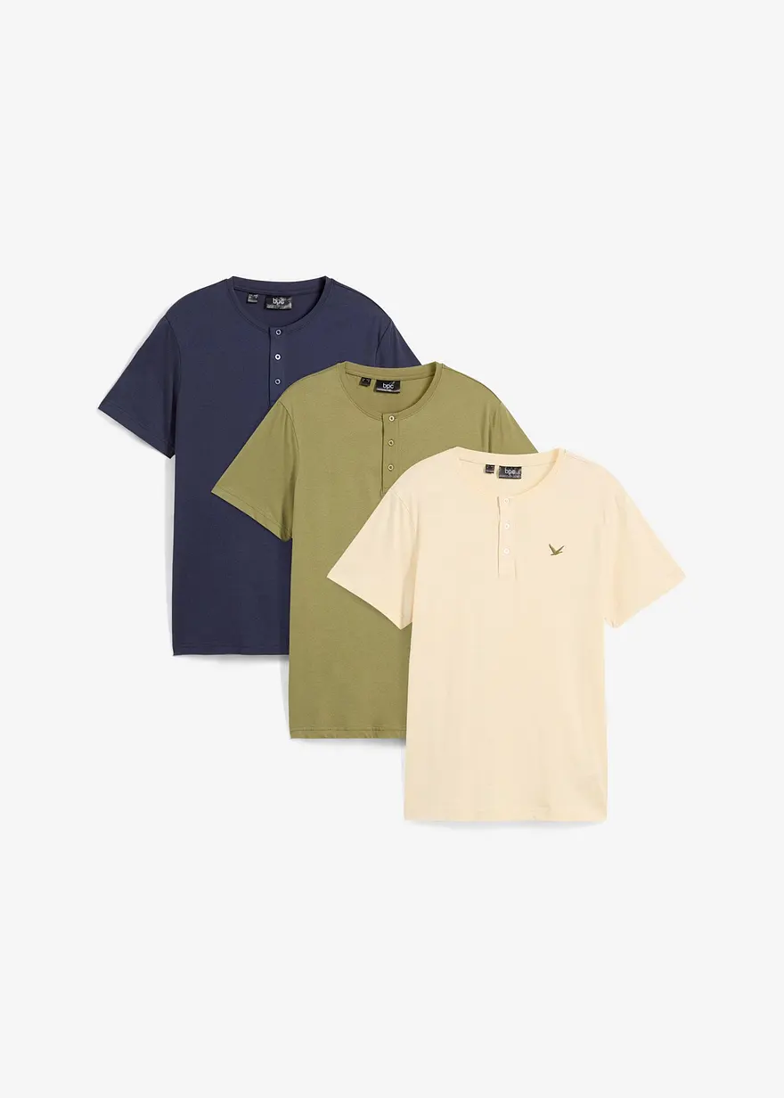 Henleyshirt (3er Pack) aus reiner Bio-Baumwolle