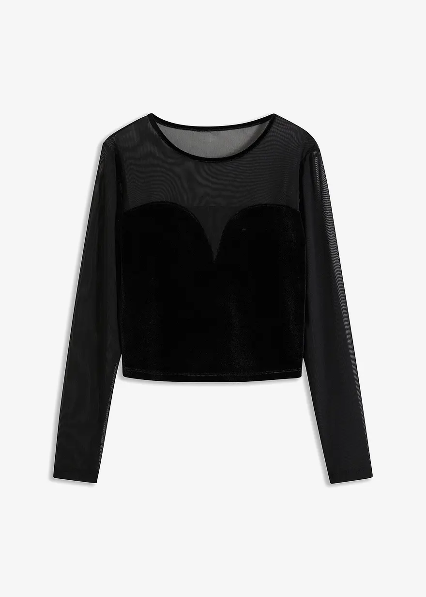 Cropped Corsagen Shirt mit Mesh
