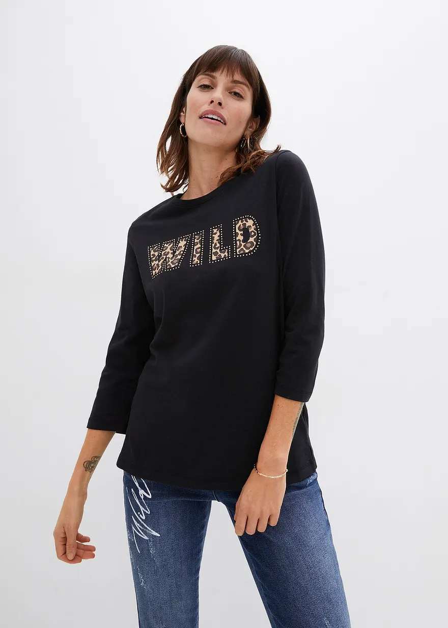 Langarmshirt mit Nieten und Druck